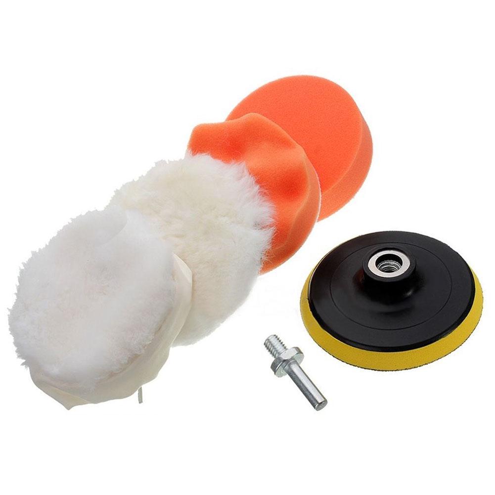 6 Piece 4 Inch Polishing Pad Set with M10 Drill Adapter for Car Polishing Waxing Polishing Pads Orange White Wool Foam