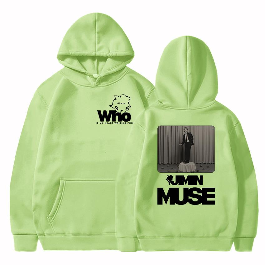 Hoodies Jimin Muse Album Graphic Sweatshirts Who Is My Heart Waiting for Flower Printing Pullovers Moletom Feminino Winter Women