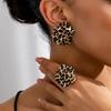 Circular Disc Leopard Print Earring Ring Set Women Girls Fashion Zircon Hot Sale Party Gift 2024 New Style
