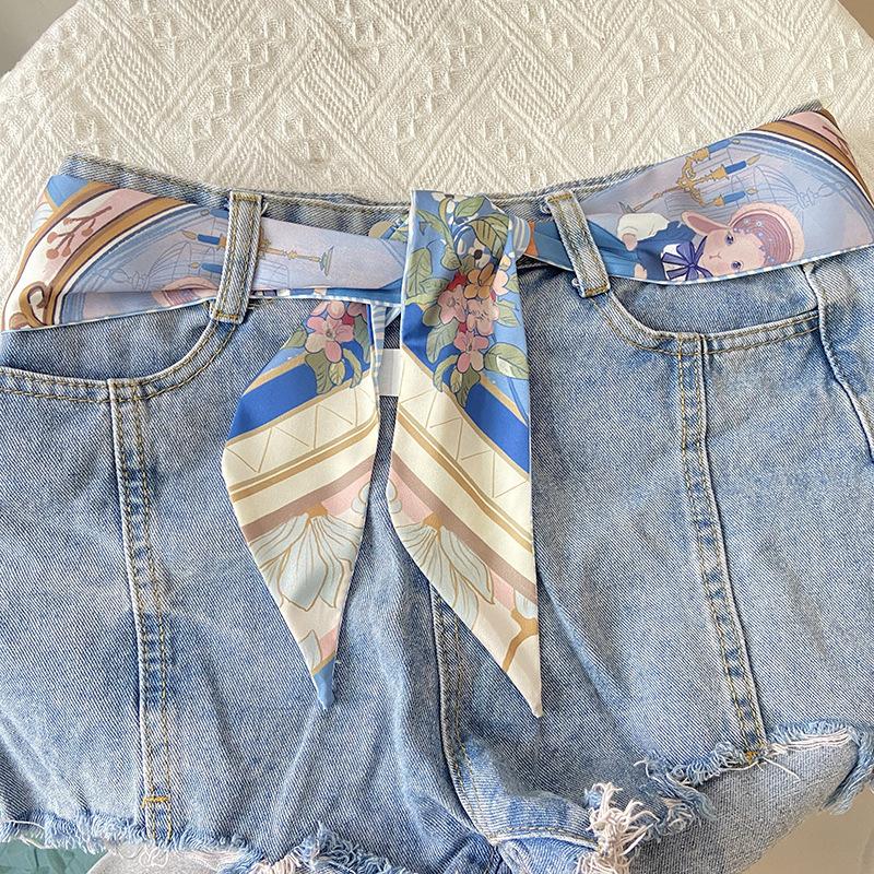 Модный синий тюльпан тонкий узкий длинный шелковый шарф женская повязка на голову плетеная лента для волос завязанный обернутый шарф для волос головной убор