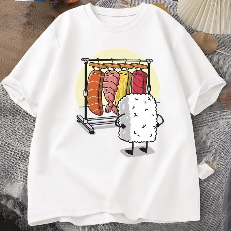 Футболка Sushi Wardrobe Женская Мужская Смешная Высококачественная Футболка Хлопок Графические Футболки Свободные С коротким рукавом С принтом Футболка Мужская Топы