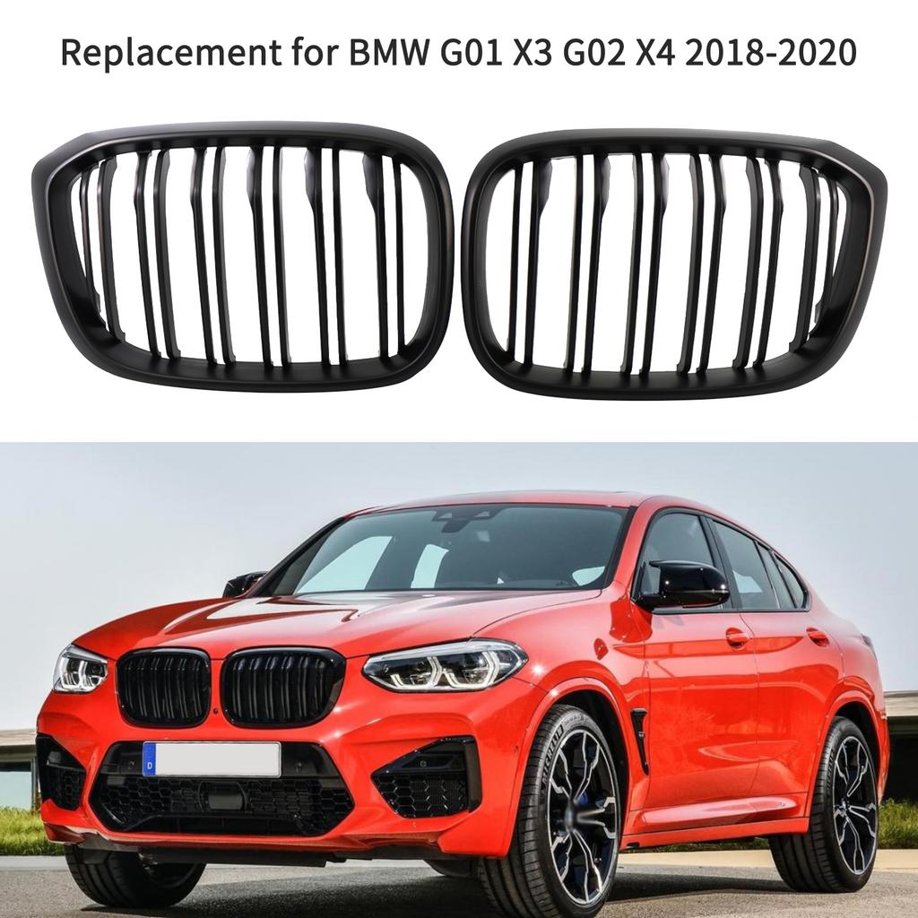 Double Slat Front Kidney Grille Grill Black Replacement for BMW G01 X3 G02 X4 2018-2020