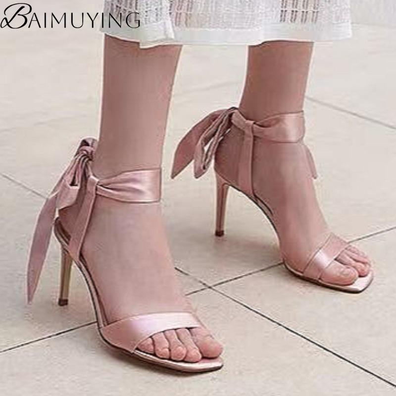 Fashion Bow Women Heeled Sandals High Heels Marie Janes Shoes Woman Slippers 2025 New Elegant Party Pumps Trend Dress Sandalias De Mujer