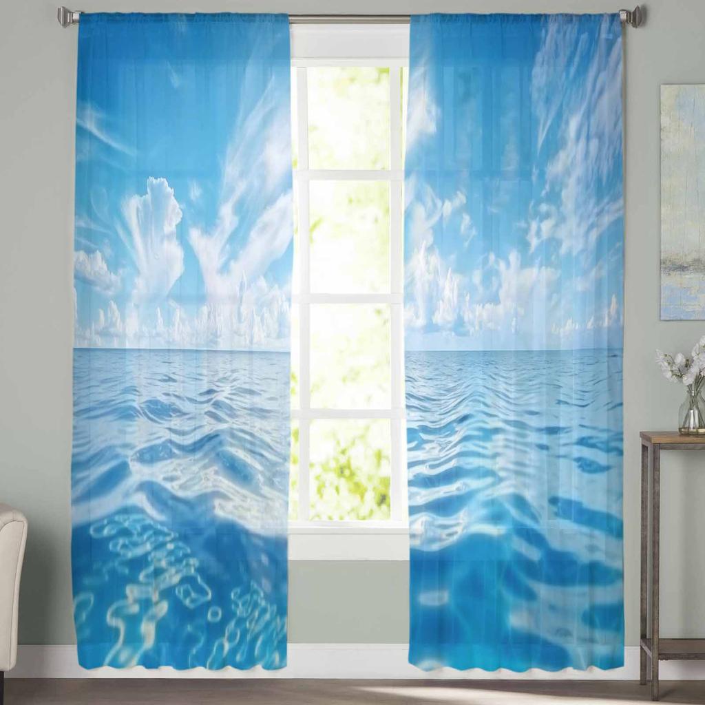 Летние обои с океаном, солнечные тюлевые оконные шторы для спальни, роскошный домашний декор, шторы в гостиной, шифоновые панели