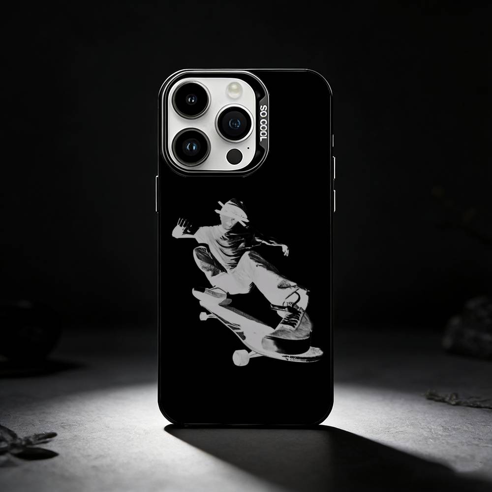 COOL S-Skateboard Phone Case For iPhone 17,16,15,14,13,12,11 Plus,Pro Max,XS,Colored silver phone case