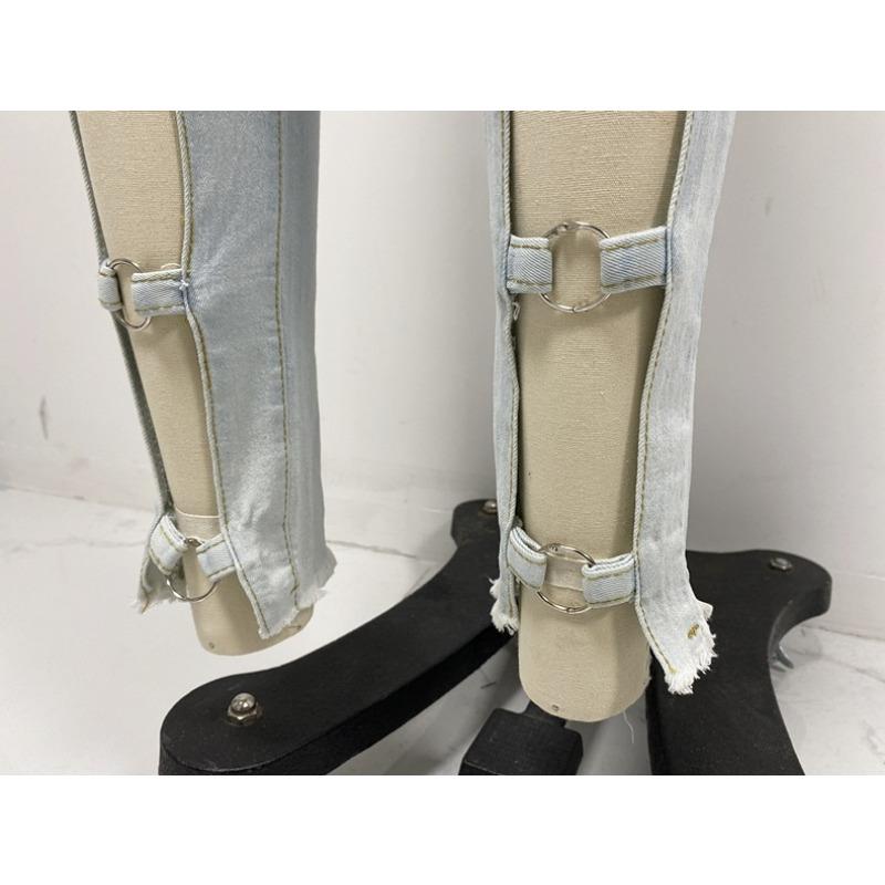 Женские новые сексуальные обтягивающие джинсы с металлическим кольцом и узкими штанинами