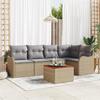 6-Piece Garden Sofa Set with Beige Cushions Poly Rattan Acacia, 2-Seater Garden Sofa with Storage and 3356124