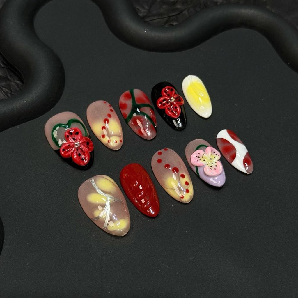 10PCS Gentle False Nails with Smudging Design Natural Unbreakable Nail Simple Wear for Working Dating or Partying