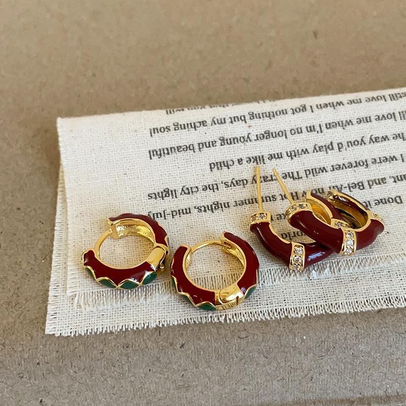 Серьги-гвоздики Ankola Red Oil Dripping Zircon, женские ретро-серьги, легкие, роскошные, элегантные, модные, изысканные, для поездок на работу