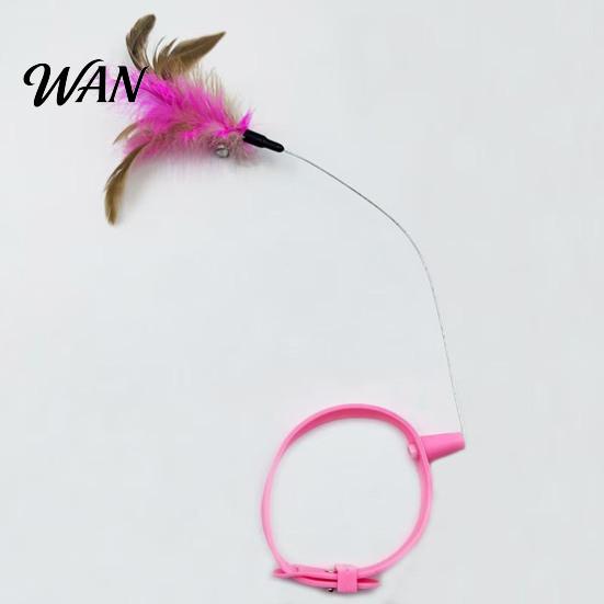 Self-play Cat Toy Collar Feather Interactive Wand Hands Free for Indoor Cats Teaser with Bell Adjustable Kitty Solo Play