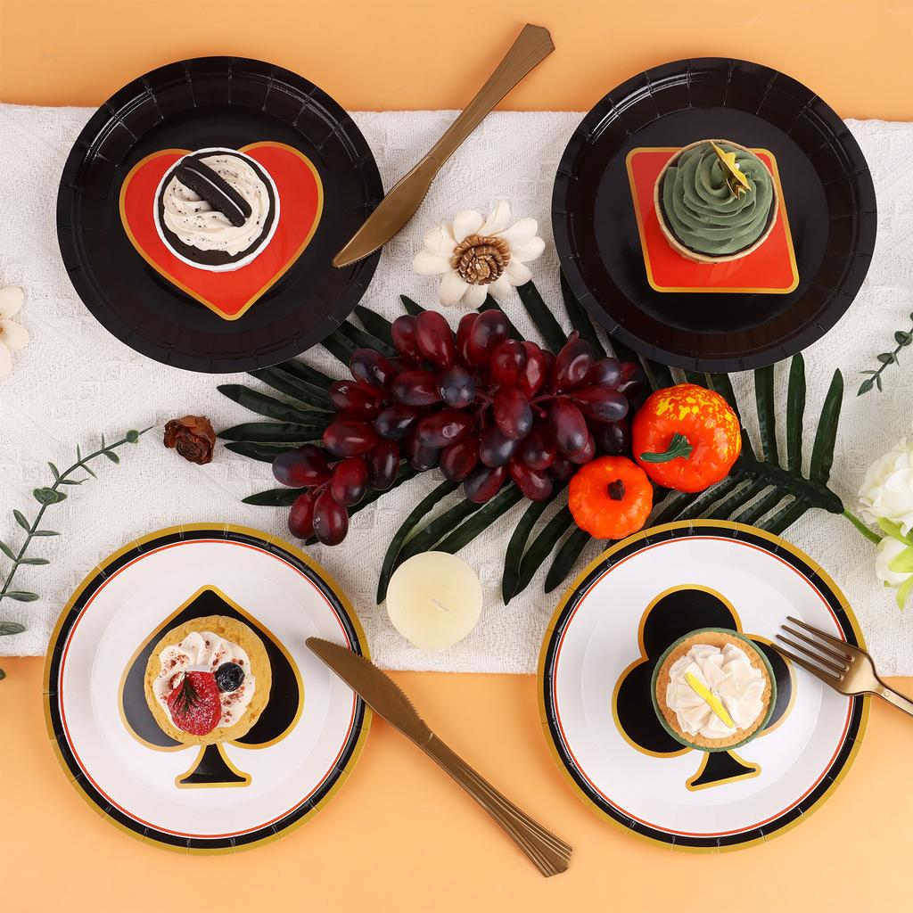 100Pcs Casino Party Disposable Paper Plates Las Vegas Theme Party Decorations Casino Night Party Plates Poker Dessert Plates For
