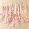 Весна Лето 4 шт пижамный комплект женская пижама пижамы сексуальное кружевное кимоно банный халат ночная рубашка свободный шелковый атлас домашняя одежда для отдыха