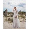 Women Elegant Round Neck Long Sleeves Lace Mesh Bride Bridesmaids Wedding Long Dress Gorgeous Party Maxi Ball Gowns