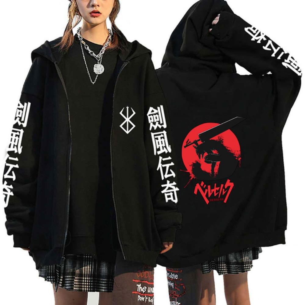 Толстовки Berserk Zipper Hoodies Men Long Sleeve Sweatshirt Fleece Oversize Jackets Coats Funny Berserk Anime Streetwear