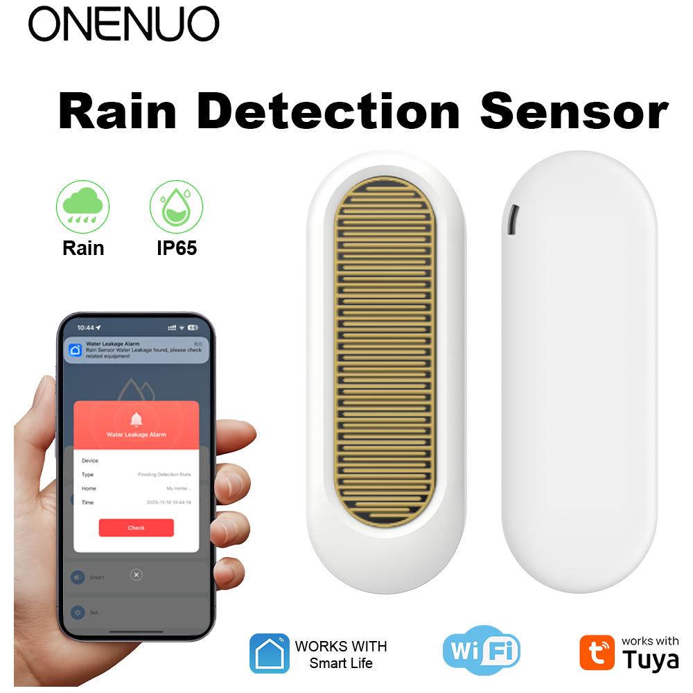 ONENUO WiFi or Zigbee Rain Sensor Tuya IP65 Outdoor Waterproof Rain Detection Water Leak Sensor Real Time APP Monitoring Alert
