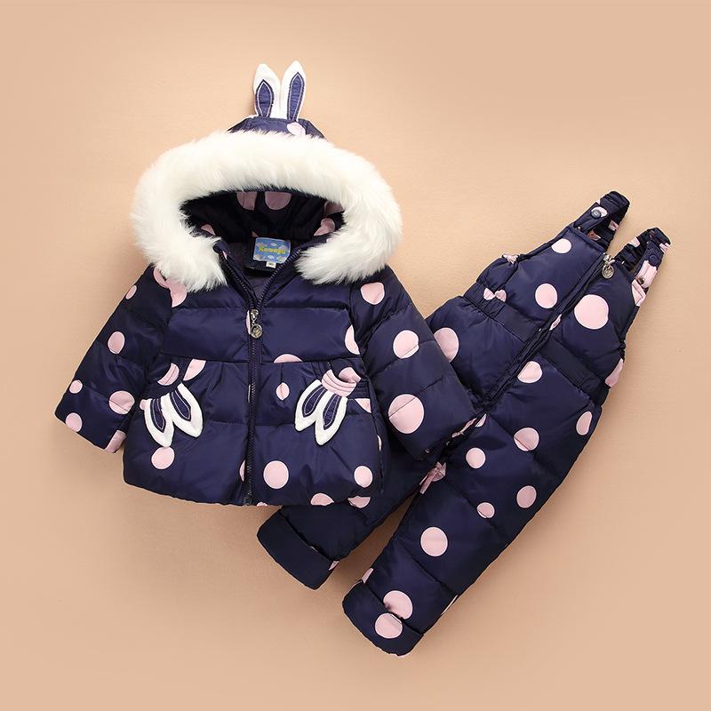 -30° Детские утепленные теплые костюмы-двойки с принтом, повседневное пальто с капюшоном и комбинезон, мягкие комплекты
