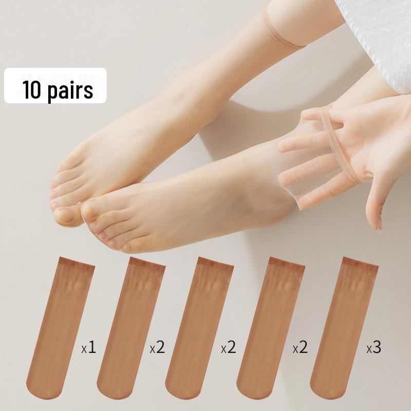 Женские противоскользящие, прочные чулки средней длины - короткие носки цвета нюд с кристаллами и не цепляющимся дизайном