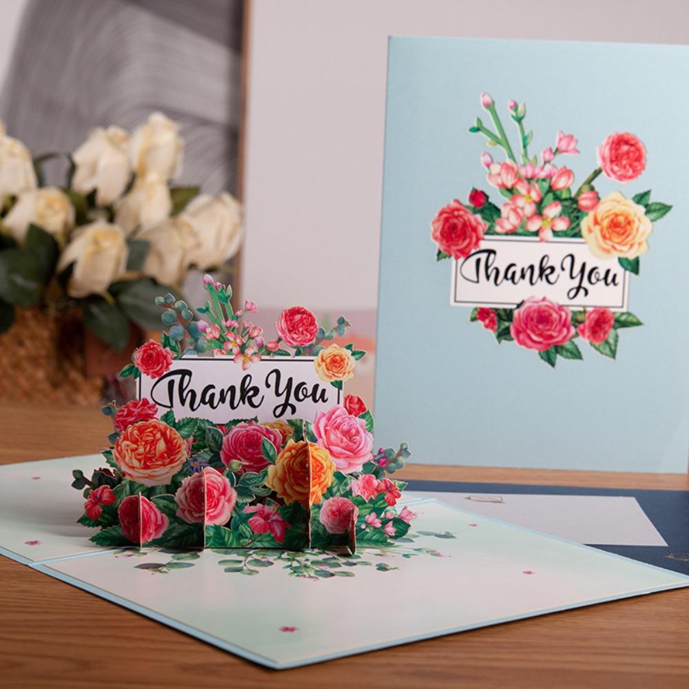 For Mom&Wife Mother's Day Teacher's Day Flower Greeting Cards Pop Up Blessing Card 3D Bouquet Card