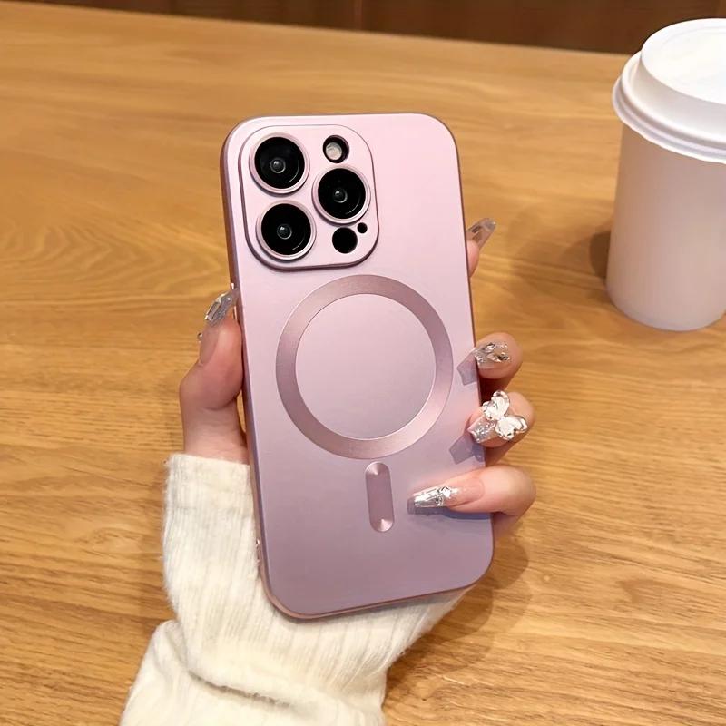 Magnetic Luxury Matte For Magsafe Wireless Charging Case For 18 17 16 15 14 13 Pro Max Glass Lens Protection Soft Cover