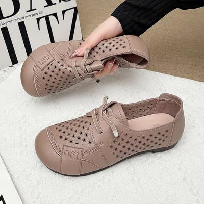 Модные женские кроссовки Летняя обувь Натуральная кожа Лоферы Перфорированные Мягкая подошва Обувь для мамы Обувь слипоны Балетки