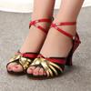 New Fashion Satin Ladies Women Tango Ballroom Heels Women Dance Shoes Modern Latin Salsa Shoes Girls Party Square Heels Sandals
