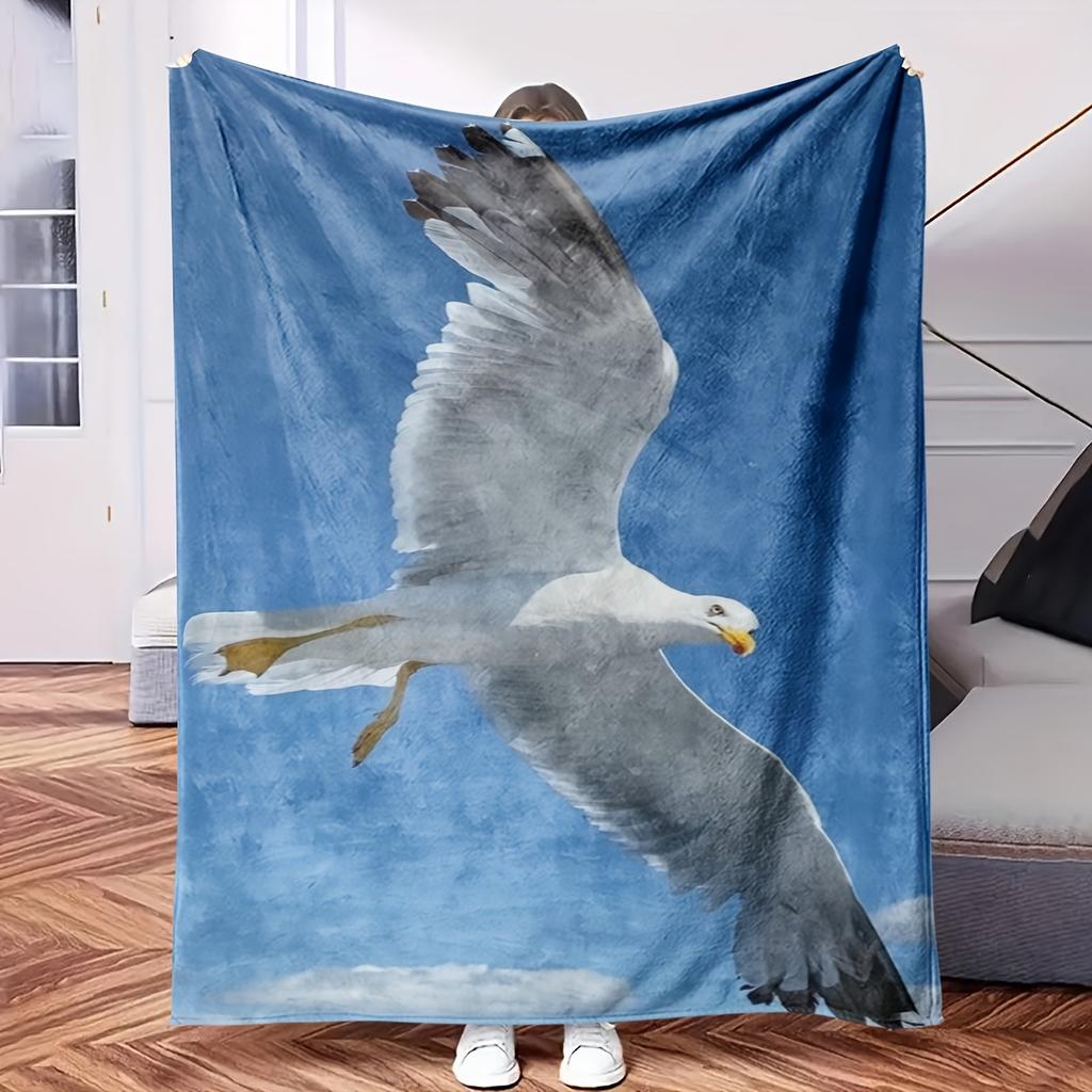 White And Black Bird Flying in The Sky - Themed Blanket - Comfortable Flannel Fabric Hypoallergenic Suitable for All Seasons - Ide