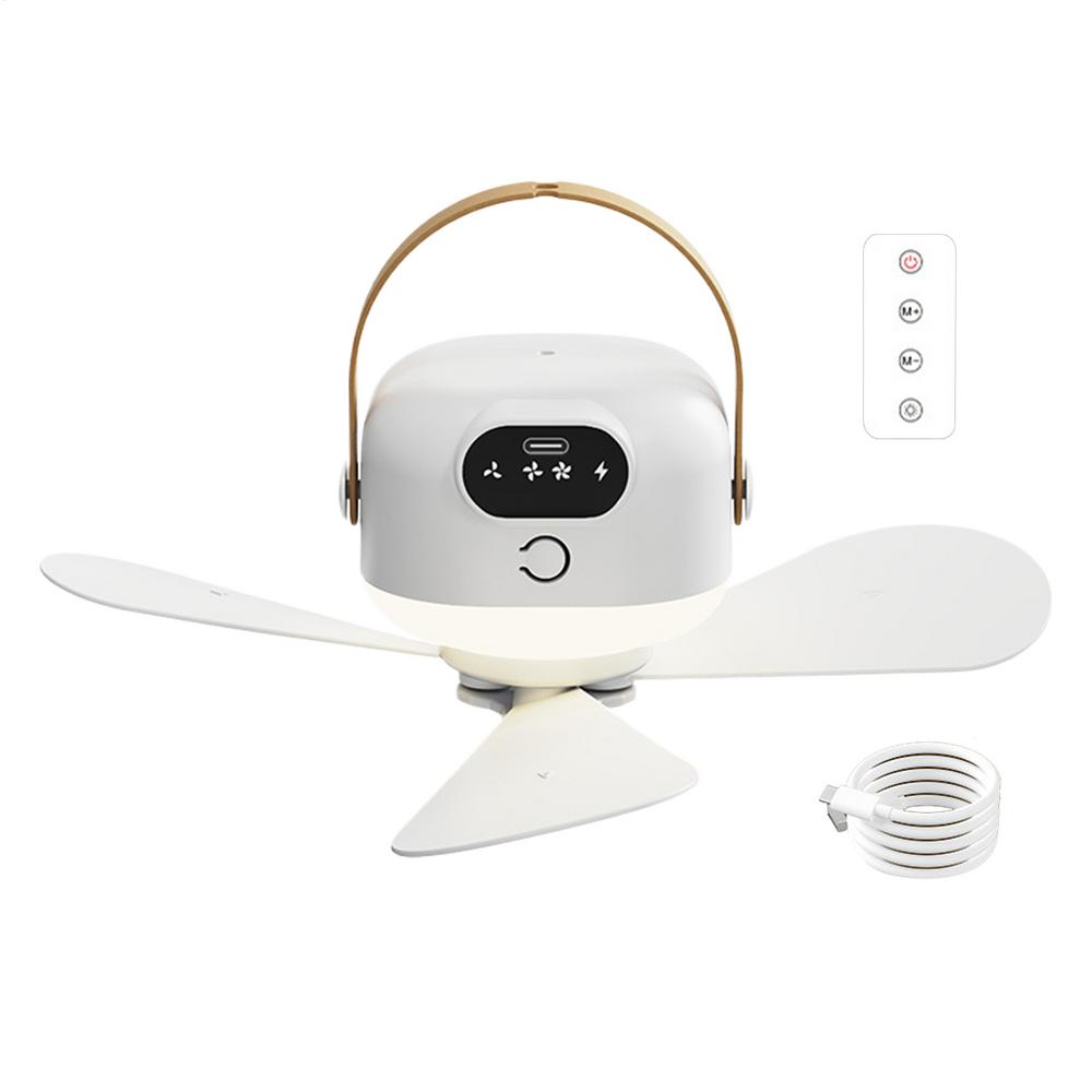 Portable Ceiling Fan Outdoor Camping Fan Tent Ventilator Cooler Rechargeable Electric Fan Remote Control 3 Gears LED Lighting