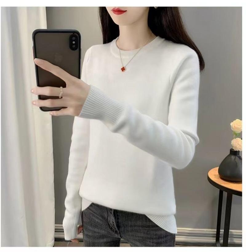 Пуловер, осенние и зимние свитера, женские свитера 2023, однотонный трикотаж с круглым вырезом и подкладкой, теплый свитер с длинными рукавами, пуловер, женский топ
