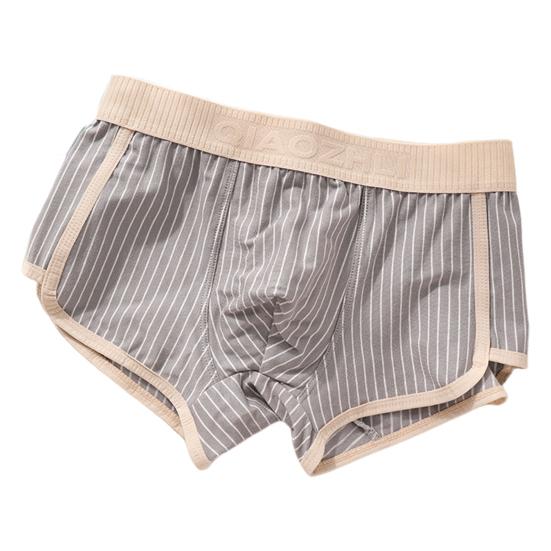 Men Boxer Briefs Mid-rise Elastic Waistband Shorts Underwear Striped Print Patchwork Color U-Convex Panties