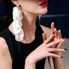 Personality Asymmetrical White Fringed Earrings Fashion Temperament High-End Earrings Handmade Fabric Performance Ear Jewelry
