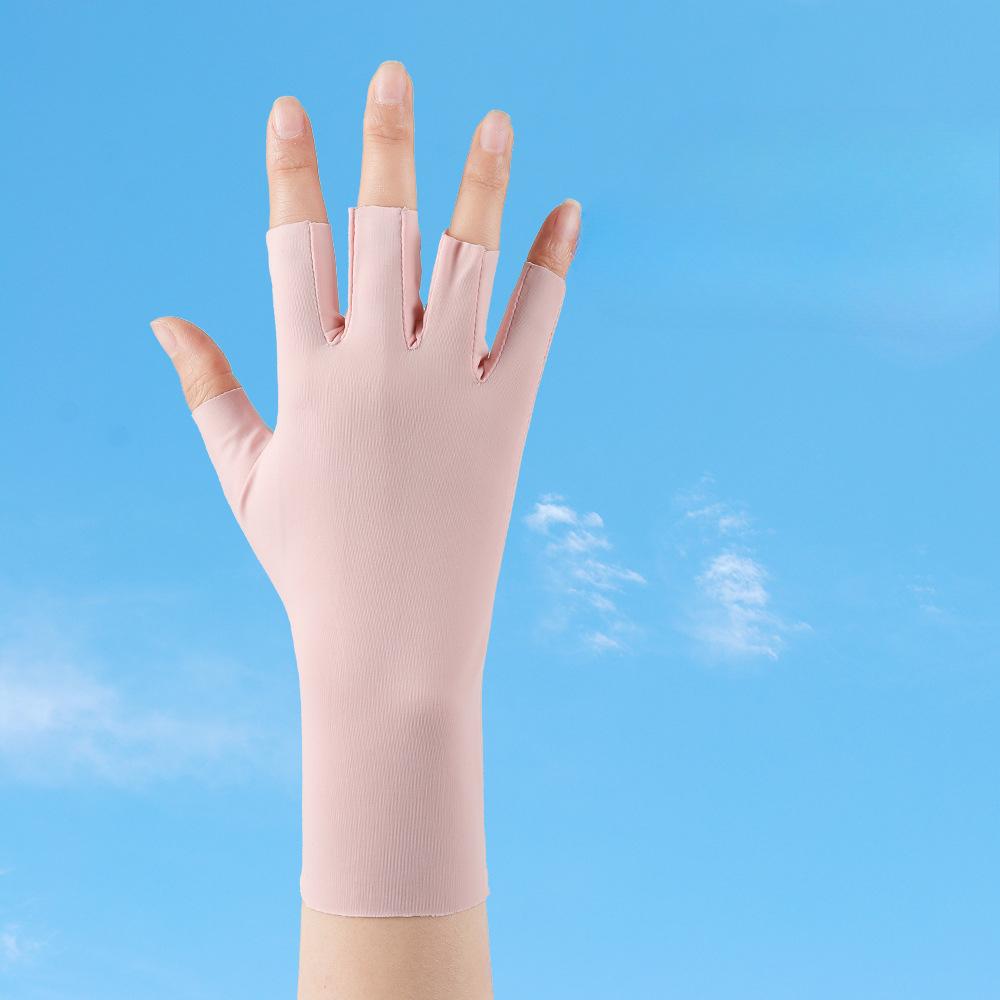 Солнцезащитные перчатки для женщин на лето, защита от УФ-лучей, тонкие, прохладные и дышащие, с половиной пальцев, для езды, из ледяного шелка, для маникюра