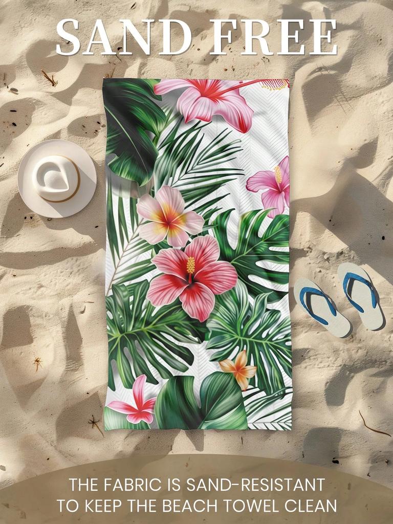 1pc Floral Printed Beach Towel, Colorful Pattern, Soft Super Absorbent Bath Towel for Beach & Swimming