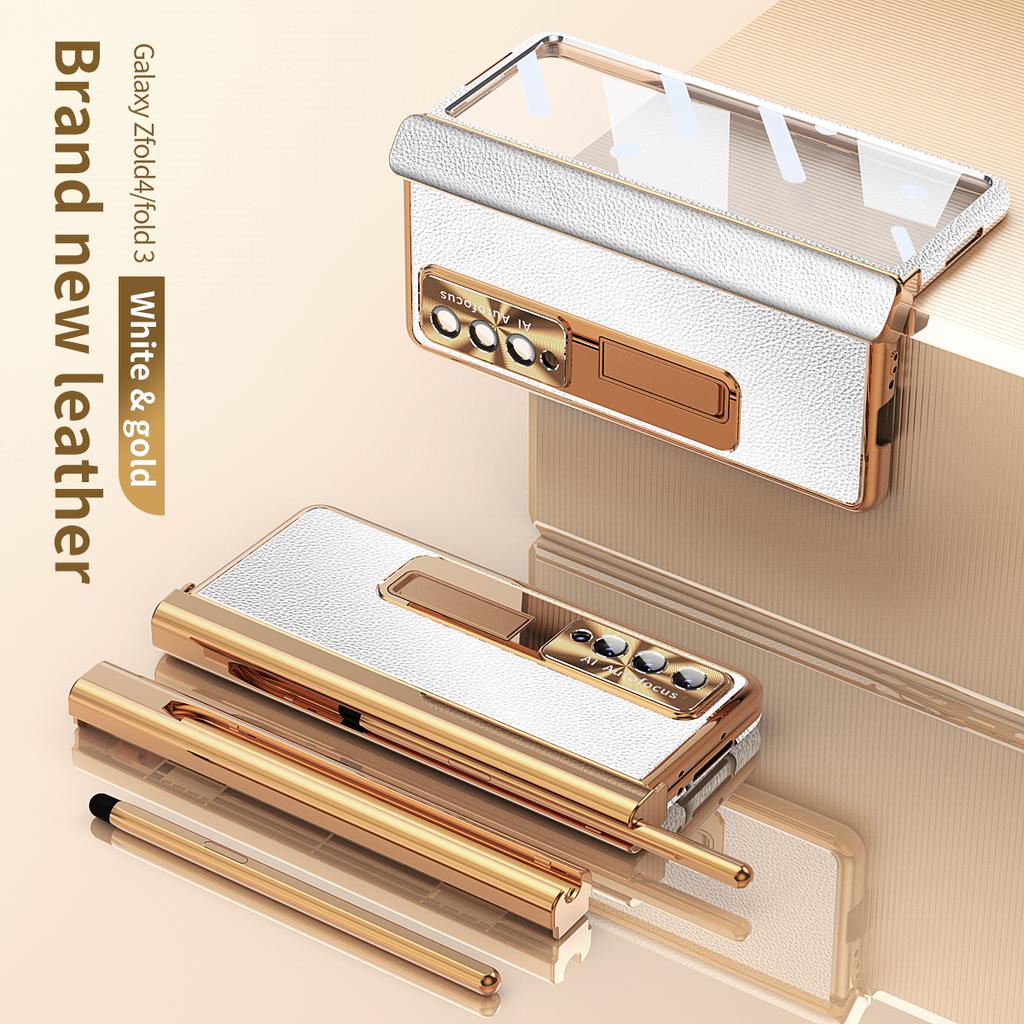 Кожаный чехол с покрытием S Pen для Samsung Galaxy Z Fold 5/4/3/2 5G 360, полноэкранный защитный чехол с магнитной подставкой для телефона