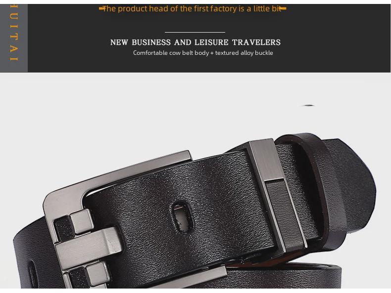 Retro Men's Leather Belt with Extra-Large Waistband and Pin Buckle - Pure Cowhide Genuine Leather