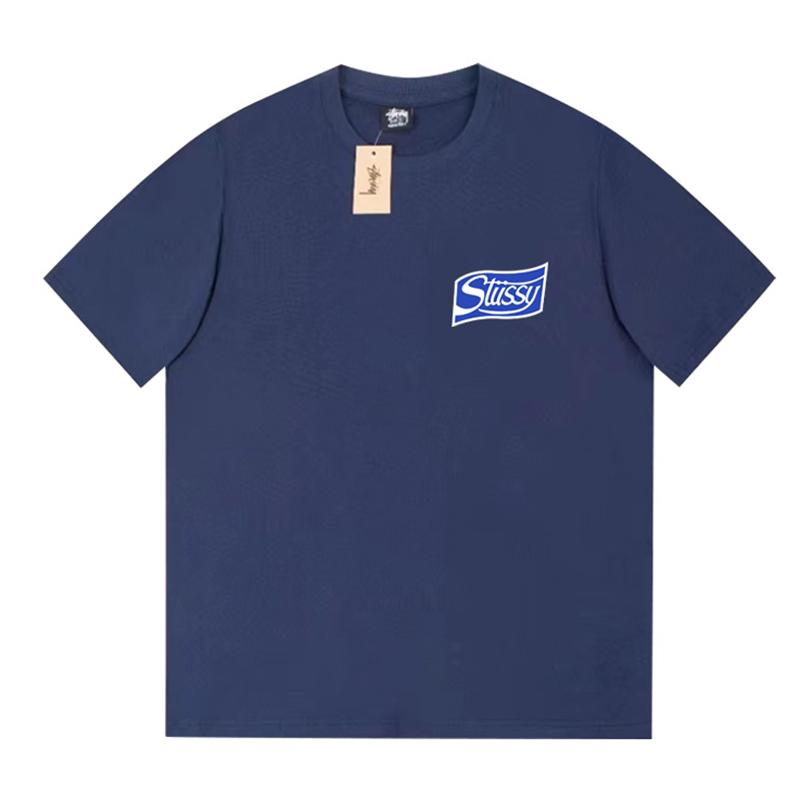 Stussy 2025 Весна/Лето Новая высококачественная хлопковая футболка с круглым вырезом для мужчин и женщин Футболка для пар с принтом колы