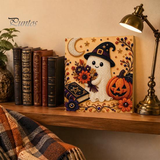 Pumpkin Wall Art Ghost Faux Pearl Kit, Halloween Painting DIY Autumn Home Decor 3D Spooky Skull Craft Kit for Adults Beginners, Fall Handmade