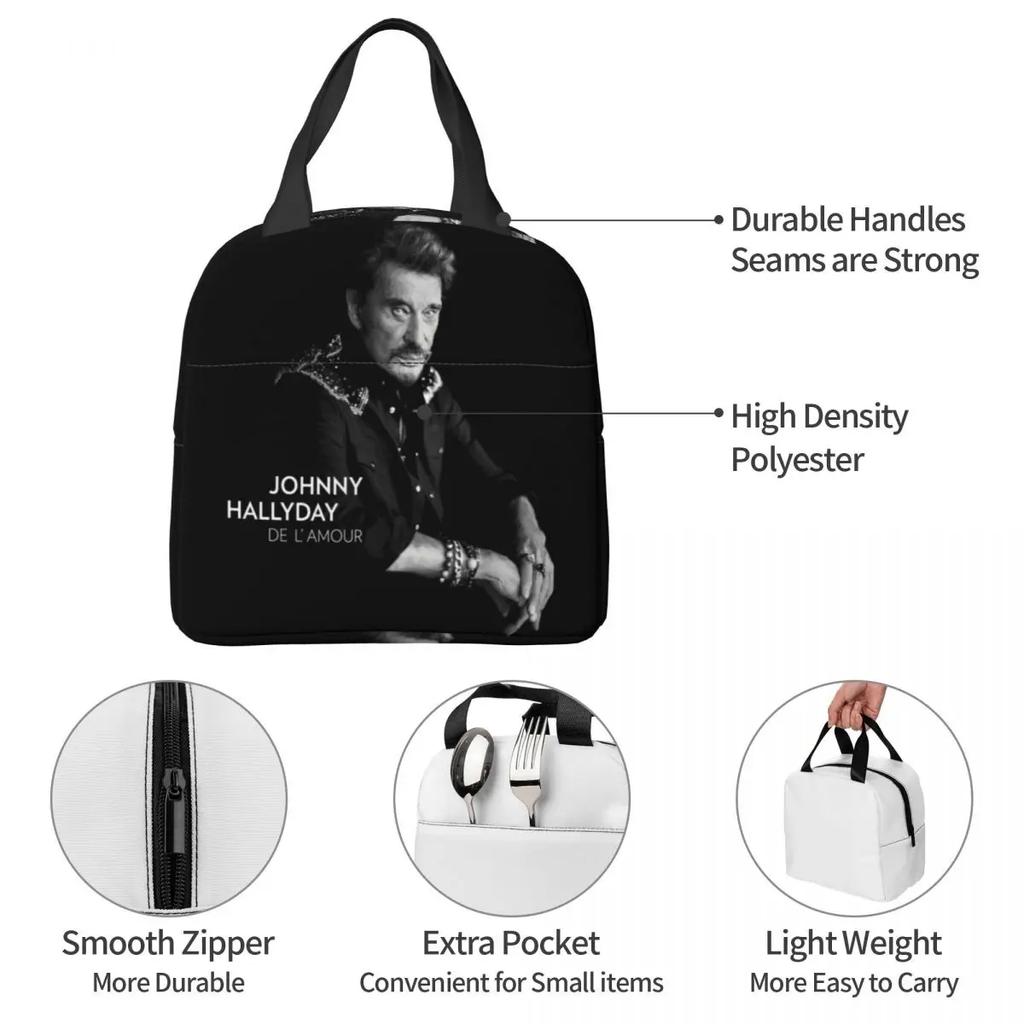 Johnny Hallyday Lunch Bags Portable Insulated Oxford Cooler France Mucisian Thermal Picnic Work Lunch Box for Women Girl