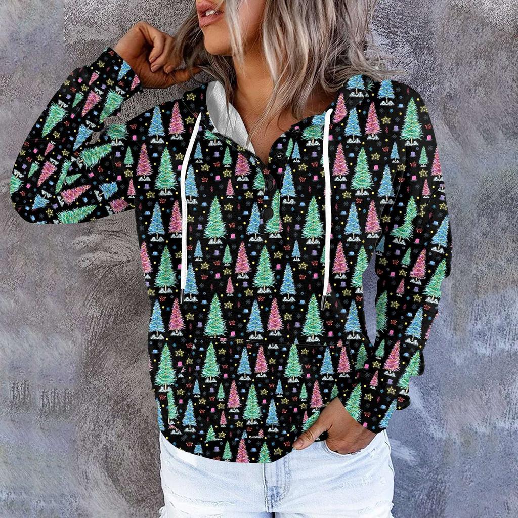 Женские повседневные модные принты с длинным рукавом на пуговицах пуловеры с капюшоном толстовки