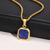 Square Pendant Necklace For Women Men, Stainles Steel Gemetric Lapis Lazuli Necklace Jewelry