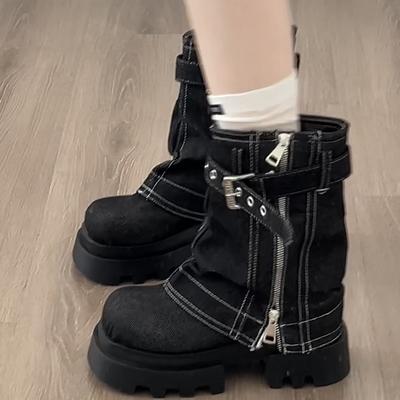 Панк Стиль Деним Женские Модные Короткие Ботинки Модная Платформа Увеличение Высоты Ботильоны Осенне-Зимняя Обувь De Mujer