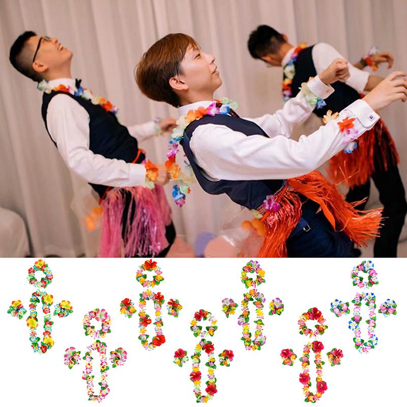 4 шт./набор Гавайские цветочные леи Гирлянда Ожерелье Венок Лепестковая повязка на голову Браслет Декор для пляжной вечеринки Свадебные аксессуары для наряда