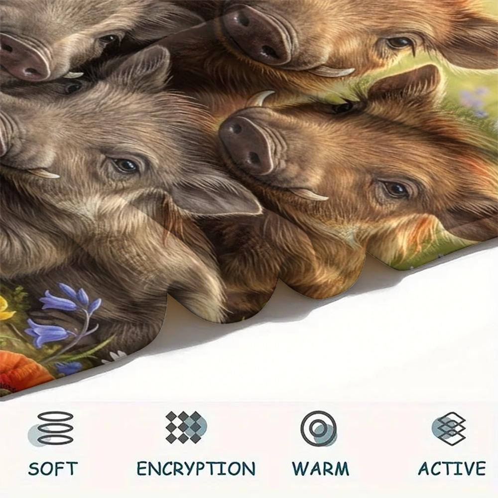 1PC Small animals gather Print FlAannel Blanket, High quality Comfortable for All Seasons, Home Decor, Warmth and Comfort