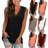 Womens Tunic Lace Tops V-Neck T Shirts Sleeveless Blouse Floral Side Split Tanks