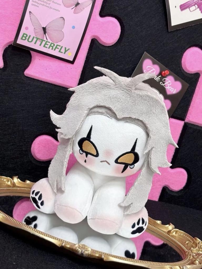 Anime The Freak Circus Pierrot Long Ears Hat 20cm Sitting Posture Figures Pillow Soft Body Mascot Plushies Pillow Sofa Cushion