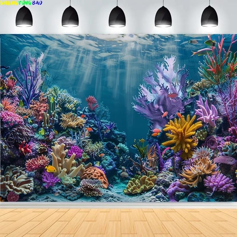 Tropical Sea Underwater Photography Backdrops Fishes Plants On Coral Reef Wildlife Beneath Waves Photo Studio Background UN-07