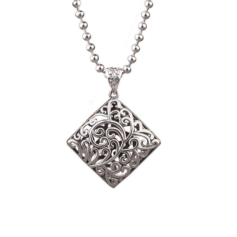 Retro Silver Peace Lock Pendant Necklace - Four-sided Wealth Women's Long Sweater Chain In National Style