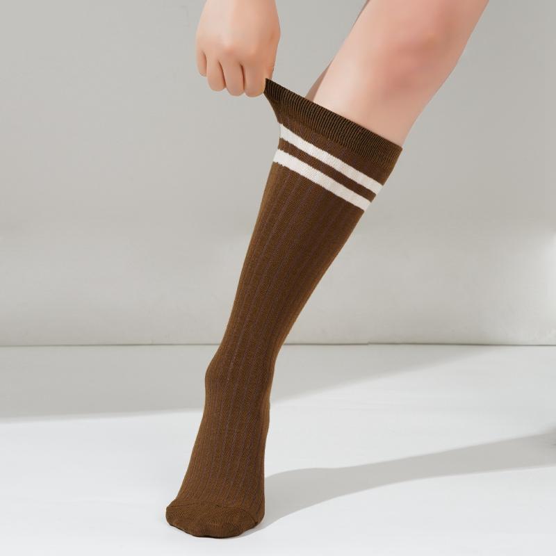 Хлопковые носки из телячьей кожи для женщин, средние носки, модные женские полосатые чулки в стиле колледжа