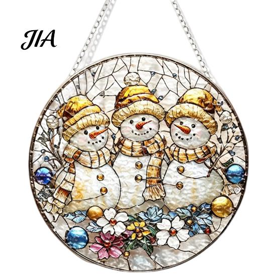 Atmosphere Enhancing Wall Decor Stained Glass Style Acrylic Window Hanging, Tree of Life & Winter Forest Double Sided Printed Ornament Round