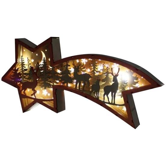 3D деревянная резьба светодиодный ночник резной олень рождественская елка снежинка лампа рождественский настольный светильник