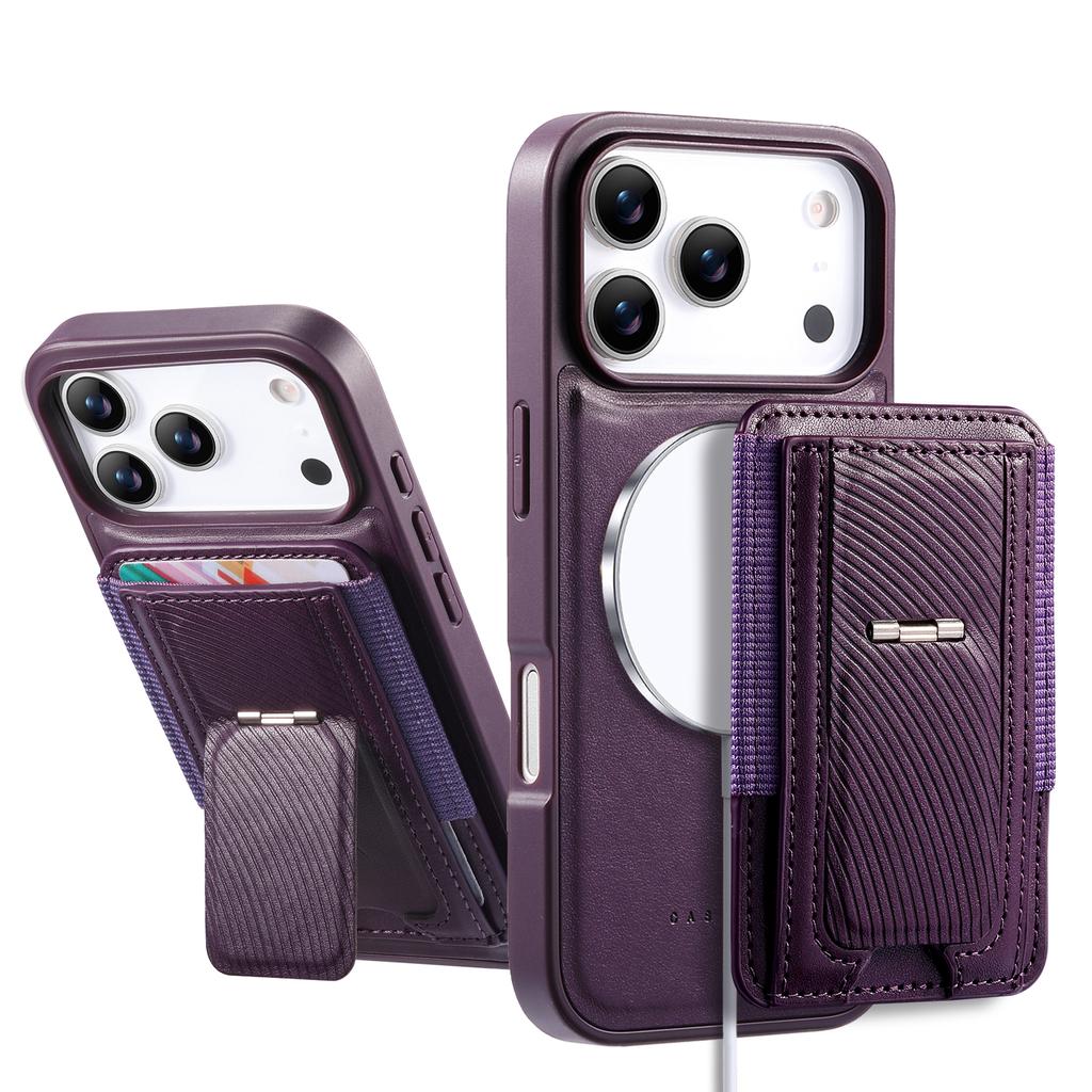 Чехол CASENEO для iPhone 17 Pro со складной подставкой, ТПУ, ПУ-кожа, PC-карман, Магнитная крышка для телефона, Совместим с MagSafe